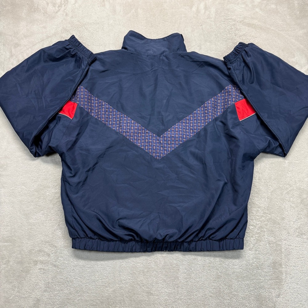 Vintage Reebok‎ Track Jacket Mens Medium Navy Blue Red Geometric Stripe Full Zip - Picture 9 of 12
